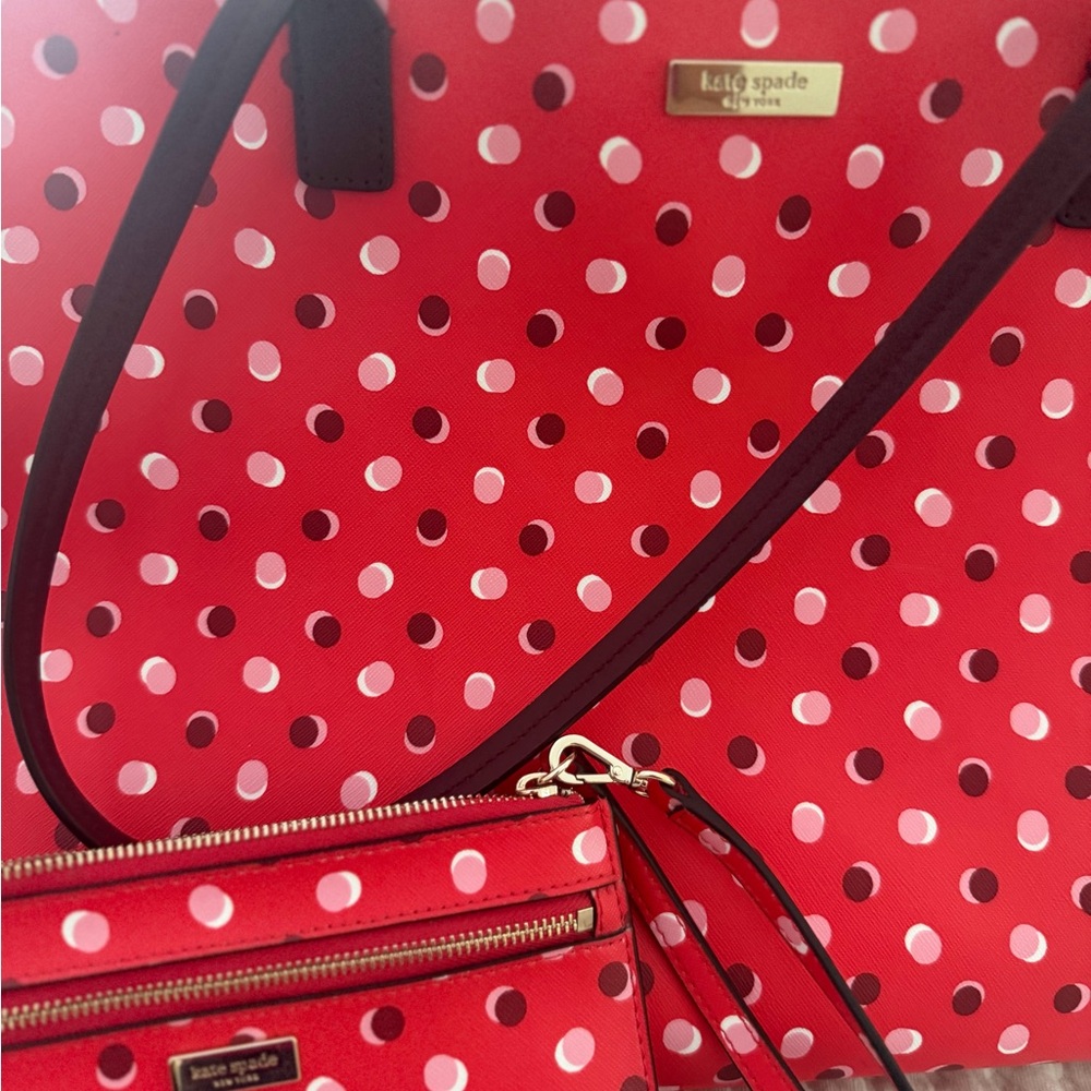 kate spade Red Polka Dot Tote with Matching Wristlet - Picture 6 of 6